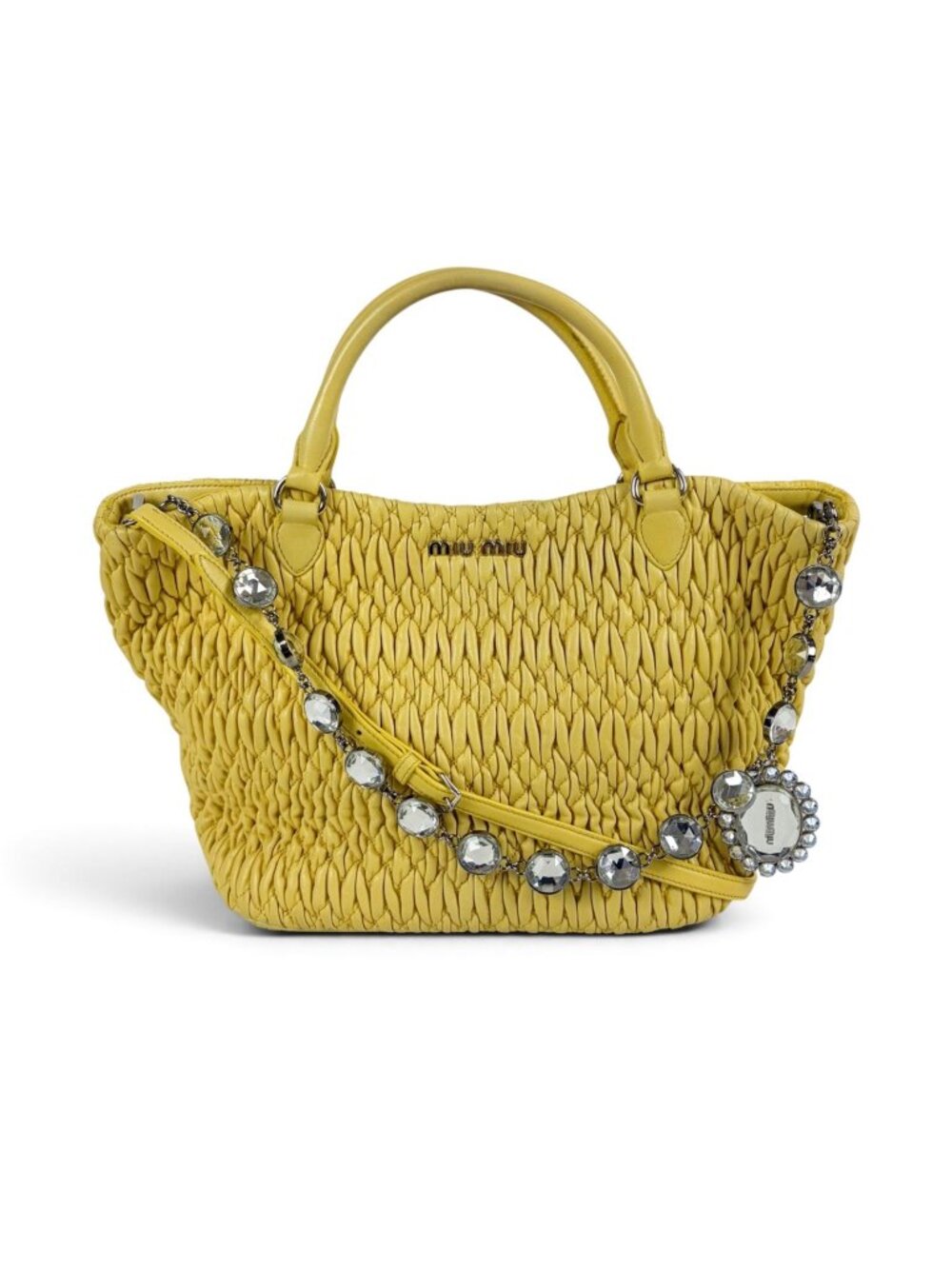 Miu Miu Matelasse Leather Nappa Crystal 2-Way Hand Tote
